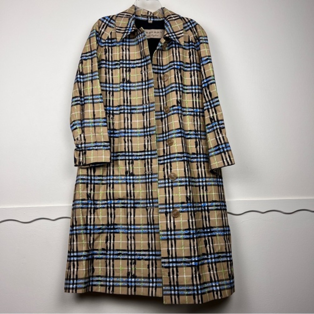 Burberry Calderbrook Scribble Printed Nova Check Long Car Coat Trench - Picture 3 of 13